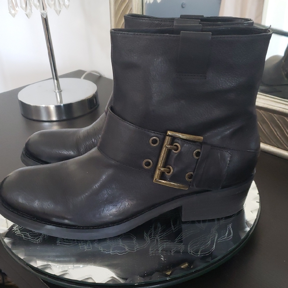 Nine West Black Ankle Boots with Gold Buckle NWOT
